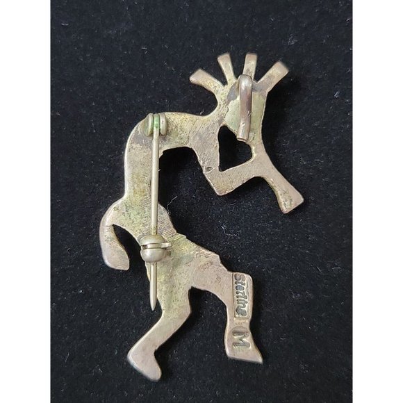 Navajo Kokopelli Pendant Brooch Sterling Turquoise Fire Coral "M" Arnold Maloney - Picture 4 of 5